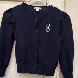 J. Crew Navy Girls Cardigan with Embroidered “E”